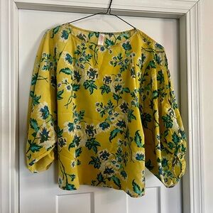 Love Notes S Yellow Floral blouse With Shoulder cutouts